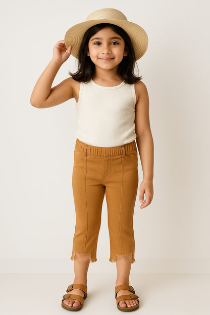 Girls Mustard Slim Fit Lycra Solid Jegging