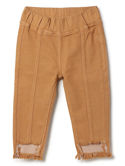Girls Mustard Slim Fit Lycra Solid Jegging