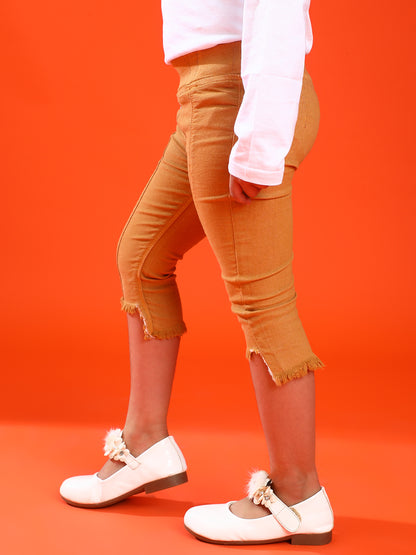 Girls Mustard Slim Fit Lycra Solid Jegging
