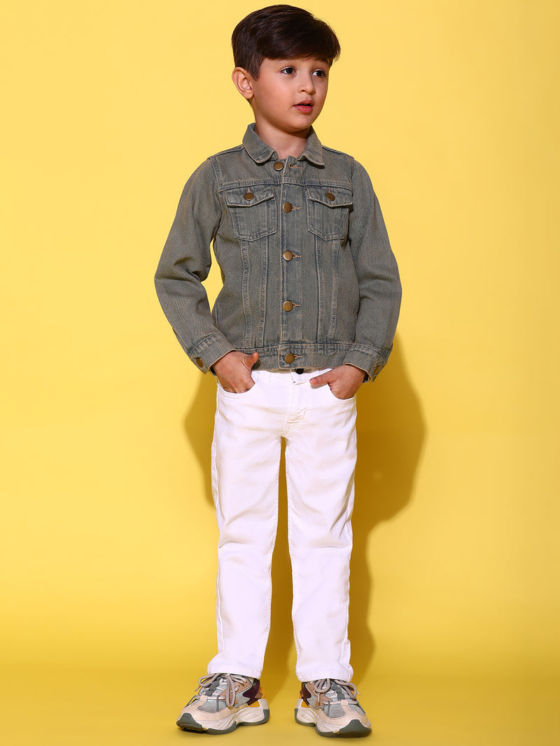 Boy Khakhi Cotton Full Sleeves Washed Jacket