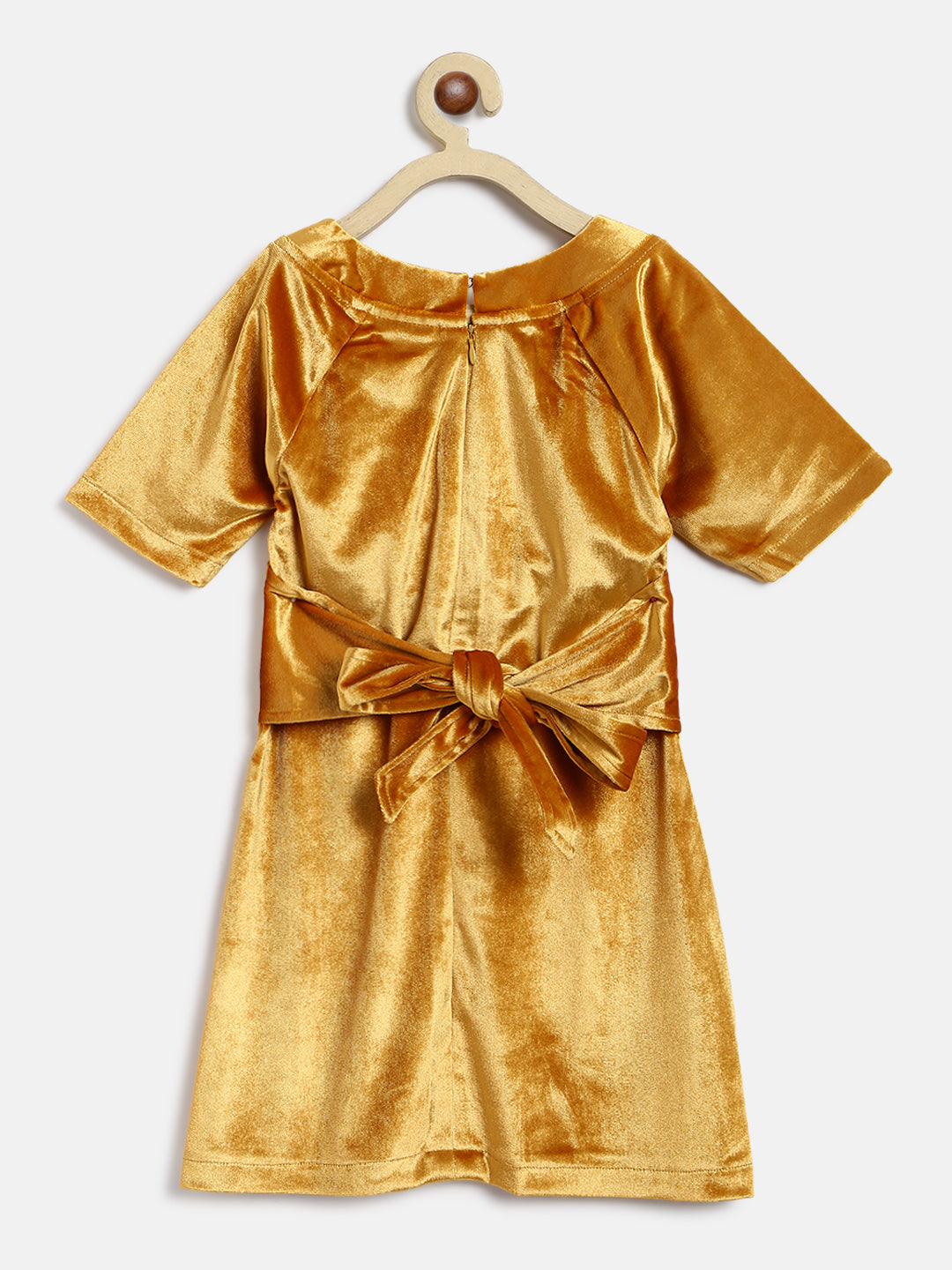 Girls Golden Half Sleeve Bodycon Fit Solid Dress