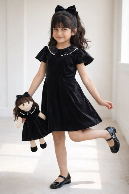 Girls Black Bodycon Fit Printed Dress