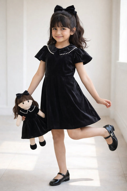 Girls Black Bodycon Fit Printed Dress