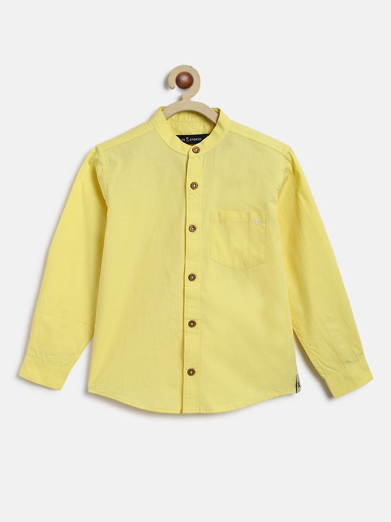 Boys Yellow Cotton Solid Full Sleeves Regular Fit Shirt