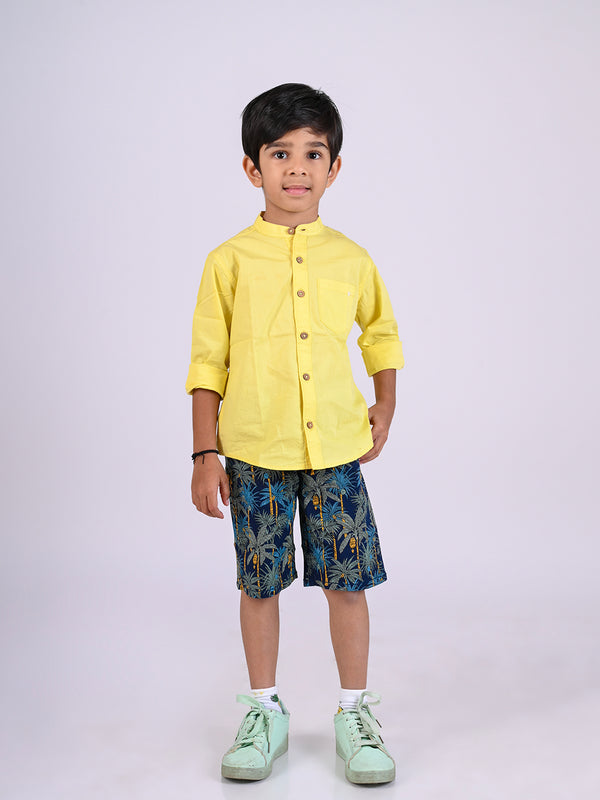 Boys Yellow Cotton Solid Full Sleeves Regular Fit Shirt