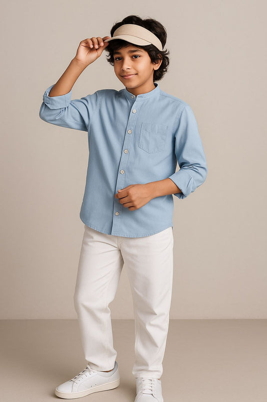Boys Sky Cotton Solid Shirt