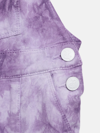 Girls Purple 100% Cotton Tie & Dye Dungaree