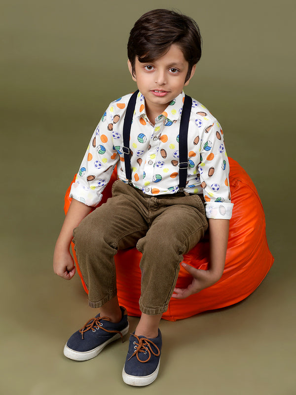 Boys Brown Lycra Blend Slim Fit Solid Trouser With Suspender