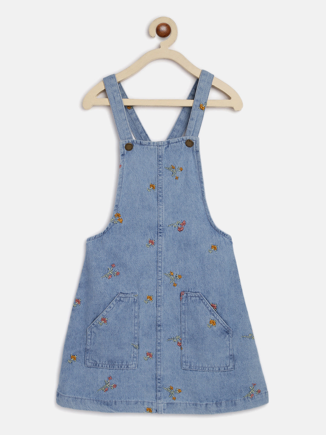 Girls Light Blue Printed Dungaree