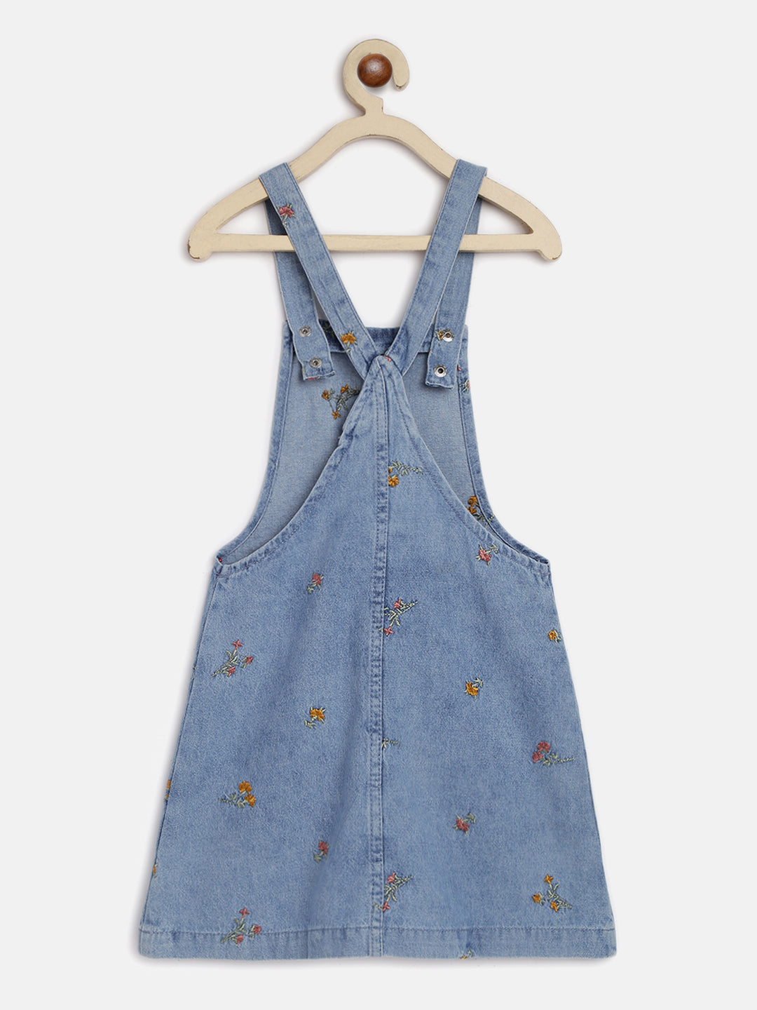 Girls Light Blue Printed Dungaree