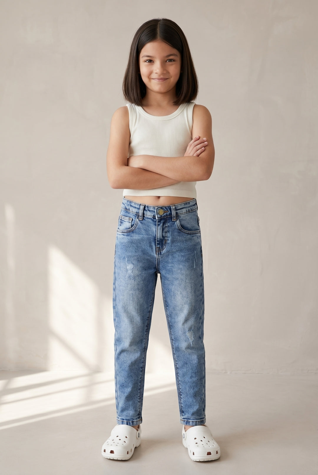 Girls Blue Slim fit Lycra Washed Jeans