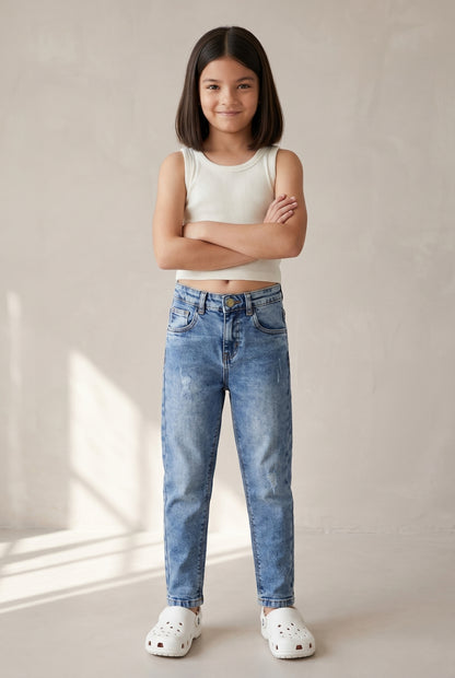 Girls Blue Slim fit Lycra Washed Jeans