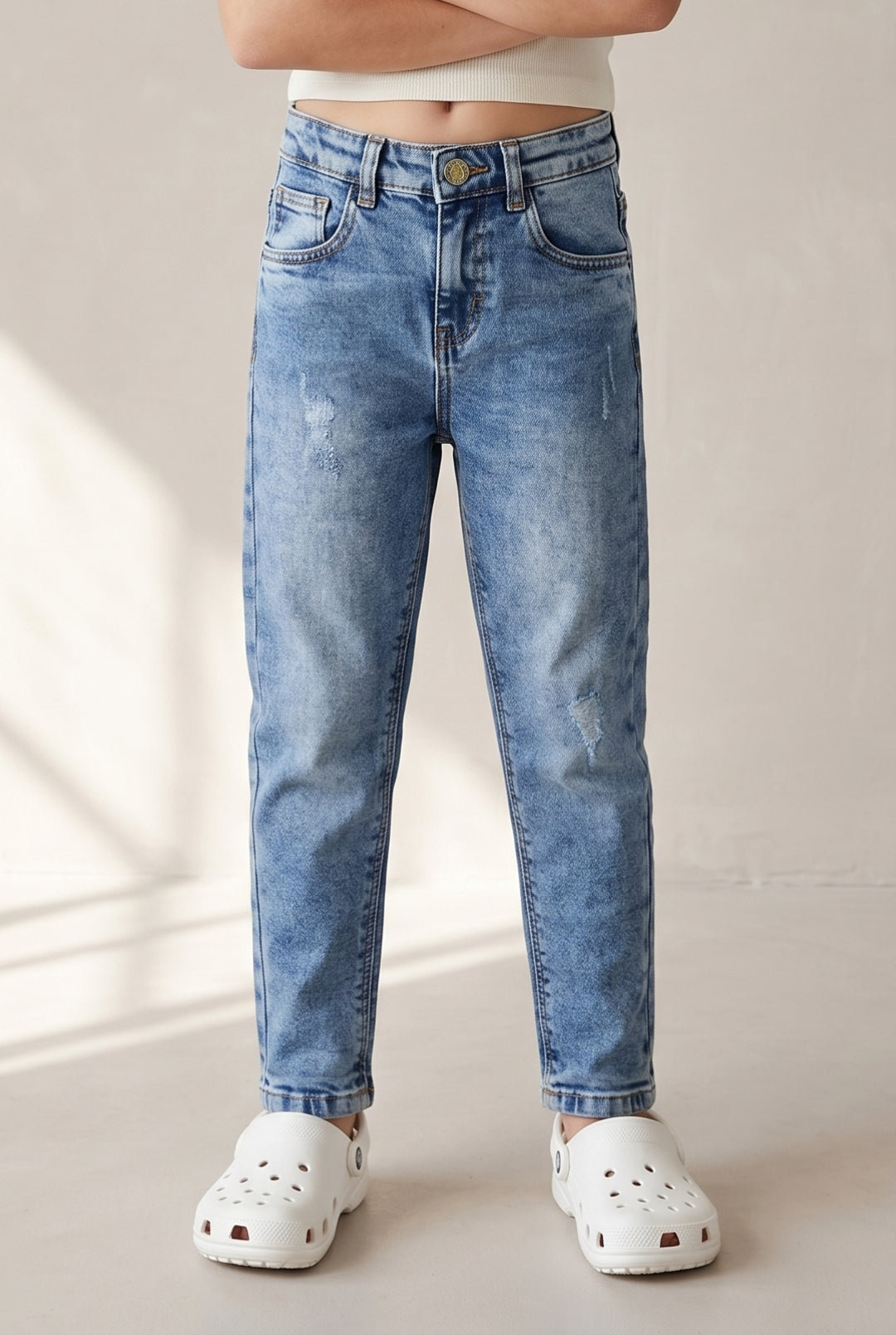 Girls Blue Slim fit Lycra Washed Jeans