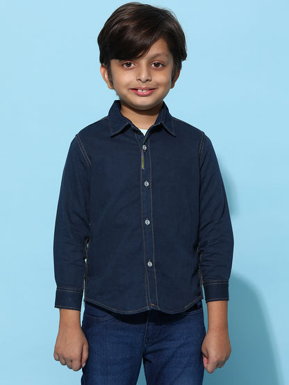 Boys Dark Blue 100% Cotton Regular Fit Checked Shirt