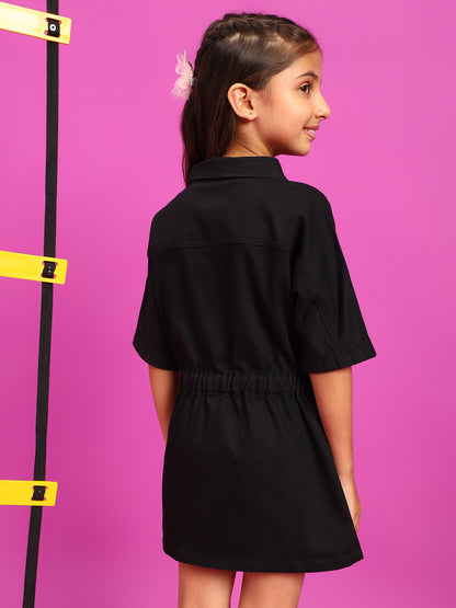 Girls Black Lycra Regular Fit Solid Washed Dress