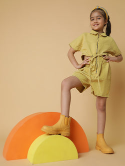 Girls Khaki Cotton Jumpsuit