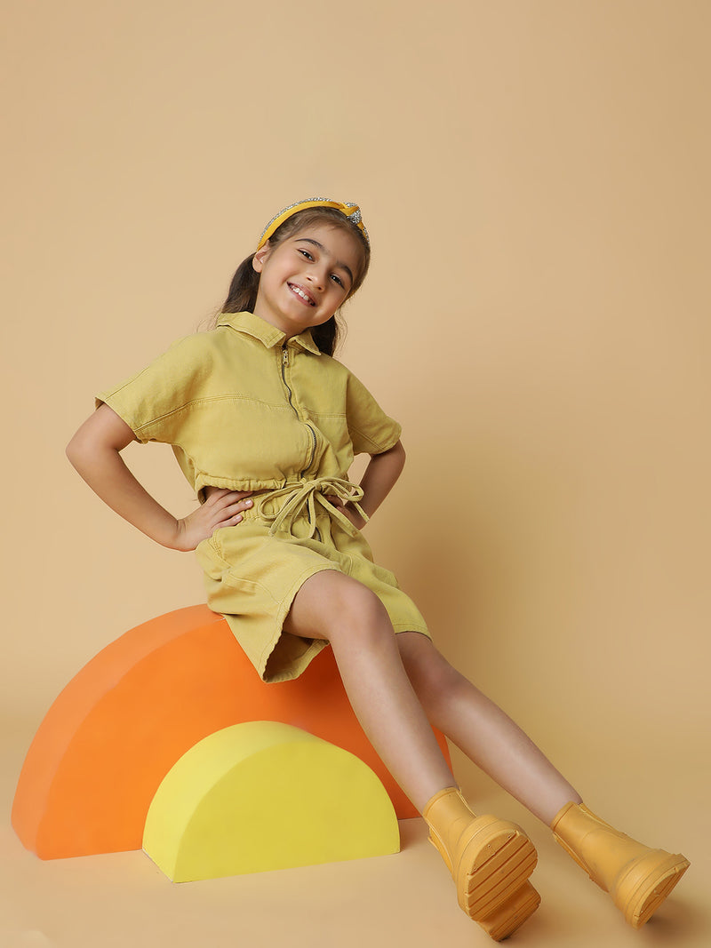 Girls Khaki Cotton Jumpsuit