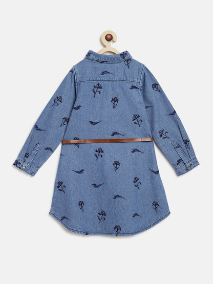 Girls Blue Printed Dress