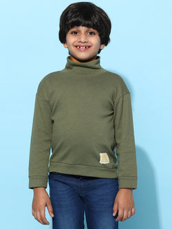 Boys Olive 100% Cotton Oversized Solid T-shirt