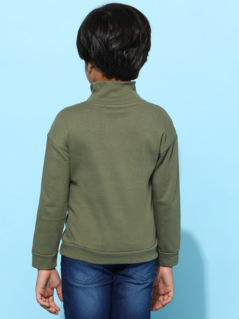 Boys Olive 100% Cotton Oversized Solid T-shirt