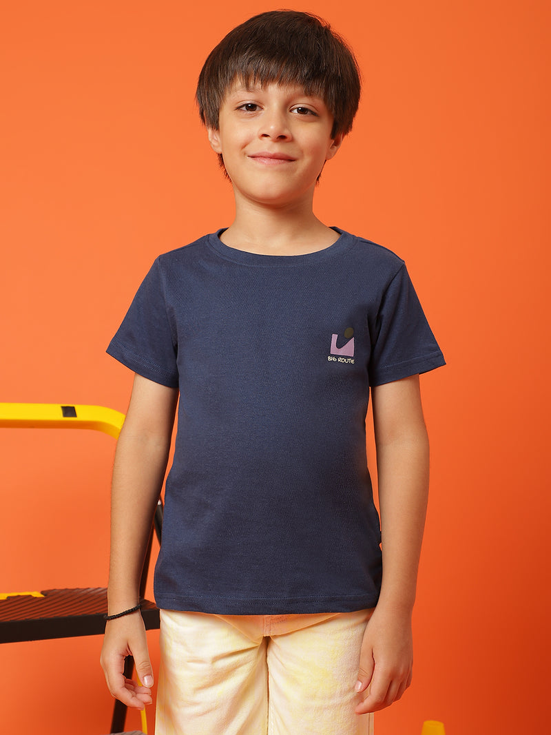 Boys Navy Blue Cotton Regular Printed T-shirt