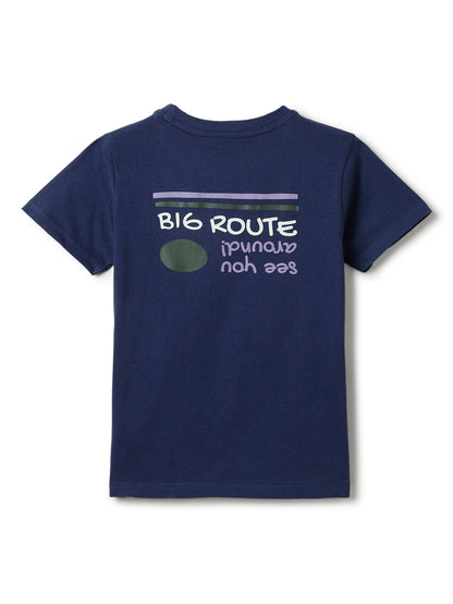 Boys Navy Blue Cotton Regular Printed T-shirt