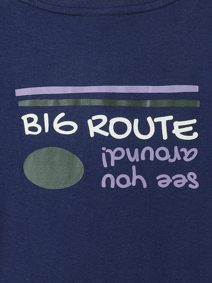 Boys Navy Blue Cotton Regular Printed T-shirt