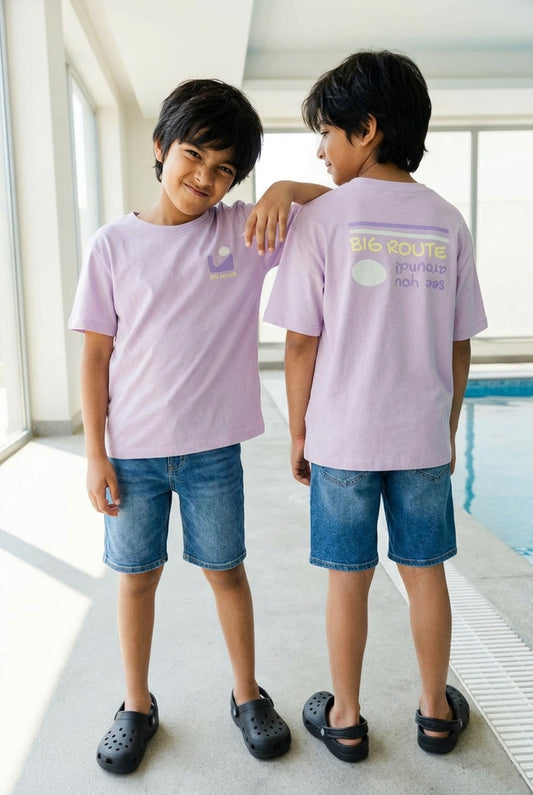 Boys Lilac Cotton Half Sleeves Print T-shirt