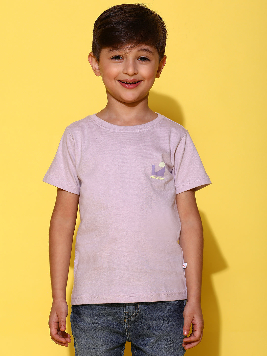 Boys Lilac Cotton Half Sleeves Print T-shirt