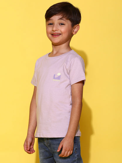 Boys Lilac Cotton Half Sleeves Print T-shirt