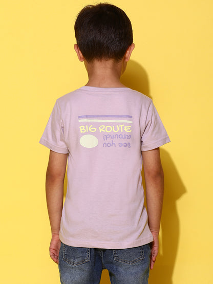 Boys Lilac Cotton Half Sleeves Print T-shirt