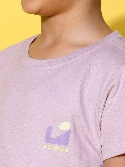 Boys Lilac Cotton Half Sleeves Print T-shirt