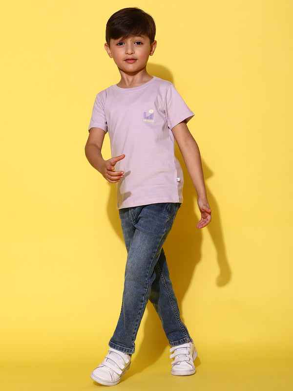 Boys Lilac Cotton Half Sleeves Print T-shirt