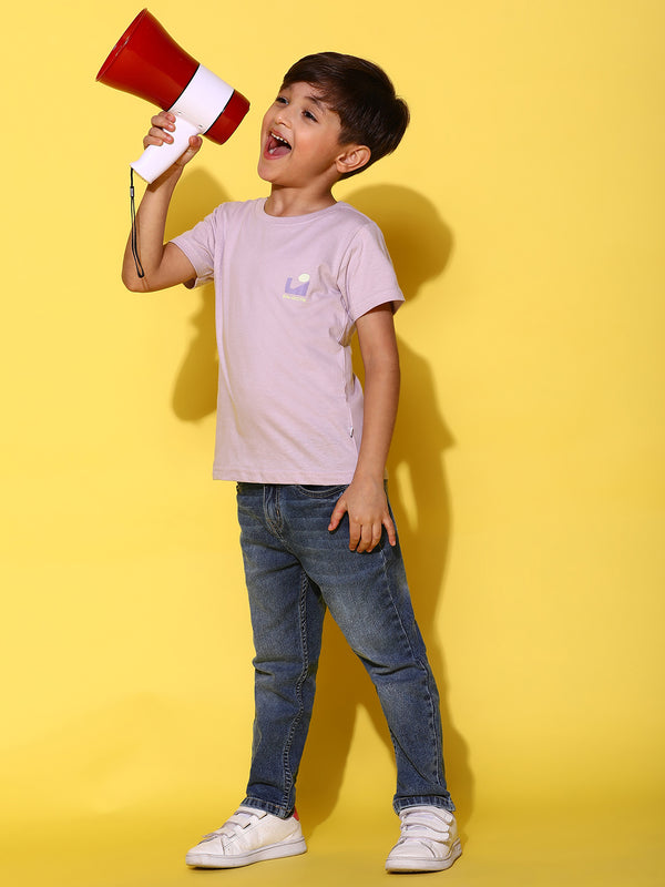 Boys Lilac Cotton Half Sleeves Print T-shirt