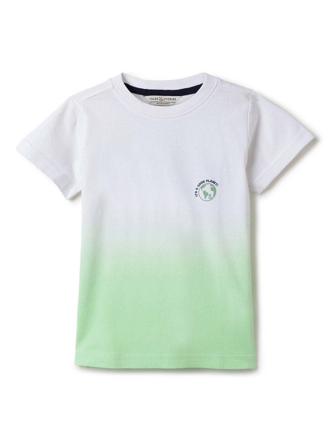 Boys White & Neon Green Solid Cotton T-shirt