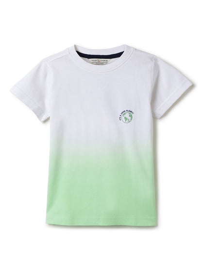 Boys White & Neon Green Solid Cotton T-shirt