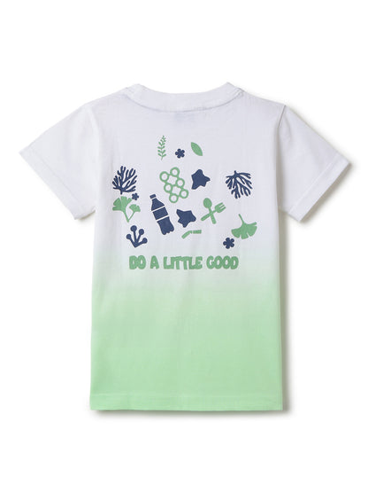 Boys White & Neon Green Solid Cotton T-shirt