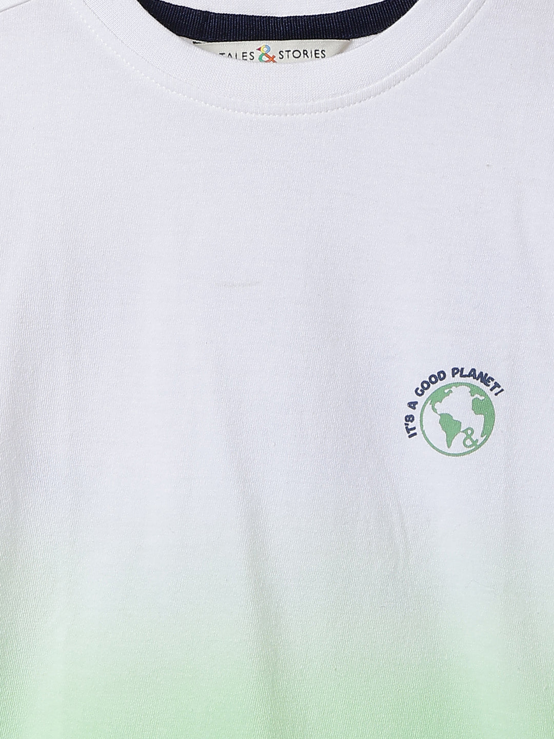 Boys White & Neon Green Solid Cotton T-shirt