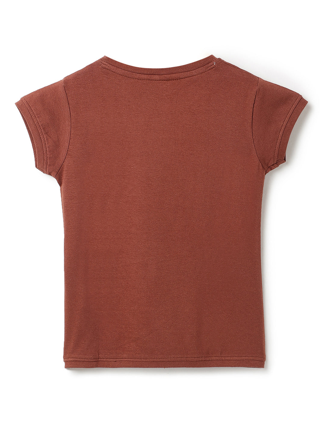 Girls Brown Lycra Printed Slim Fit T-shirt