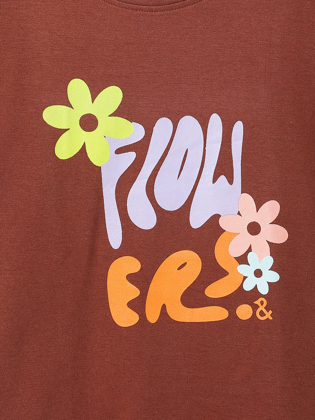 Girls Brown Lycra Printed Slim Fit T-shirt