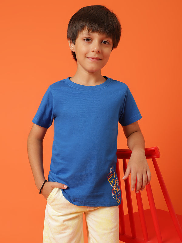 Boys Royal Blue Cotton Regular Printed T-shirt