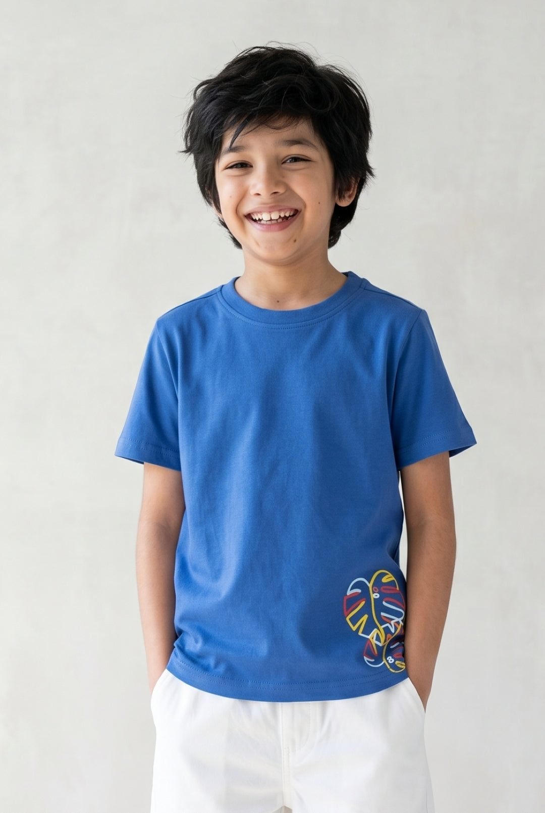 Boys Royal Blue Cotton Regular Printed T-shirt
