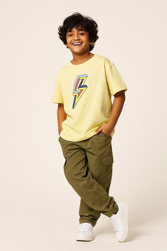 Boys Off White Cotton Print T-Shirt