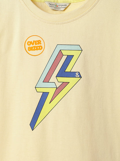 Boys Off White Cotton Print T-Shirt