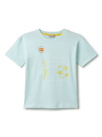 Boys Sky Blue 100% Cotton Printed T-shirt