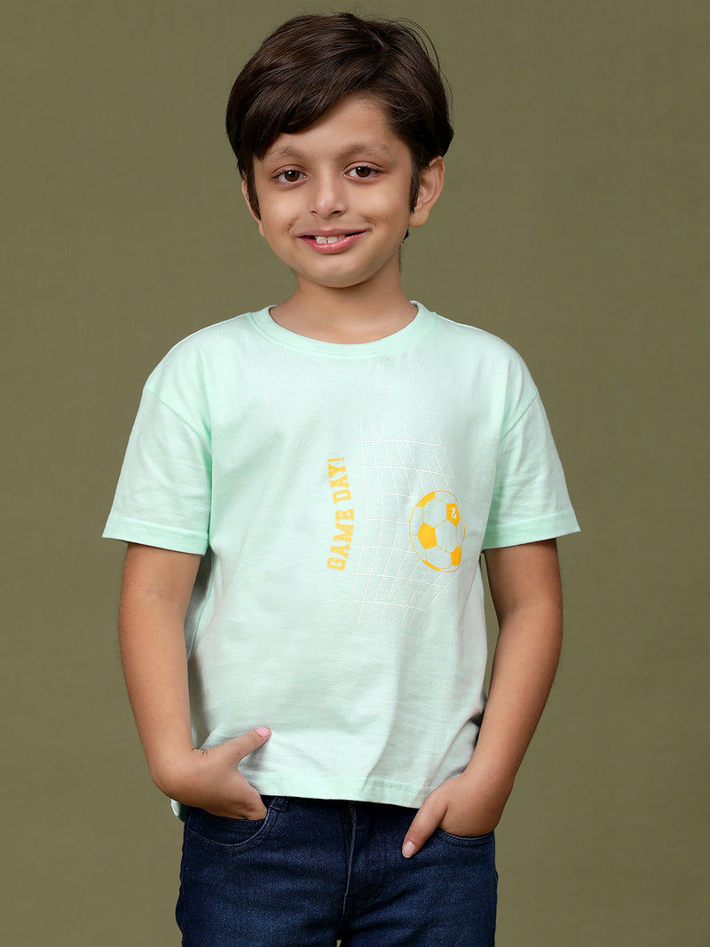 Boys Sky Blue 100% Cotton Printed T-shirt