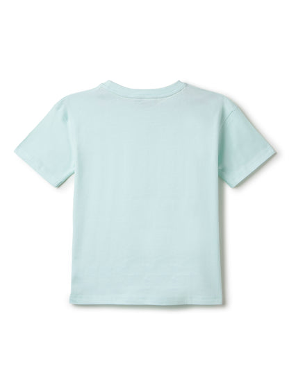 Boys Sky Blue 100% Cotton Printed T-shirt