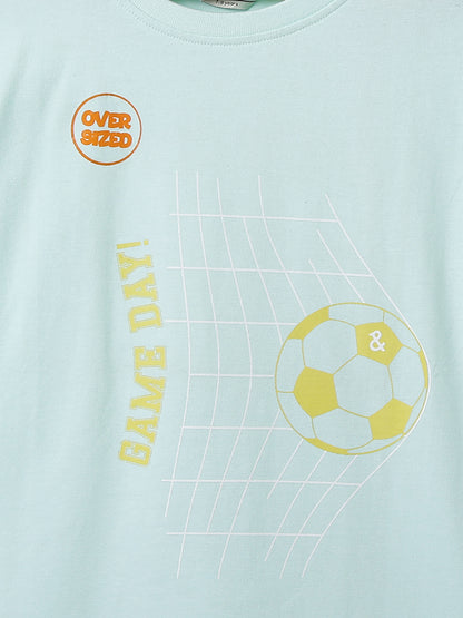 Boys Sky Blue 100% Cotton Printed T-shirt