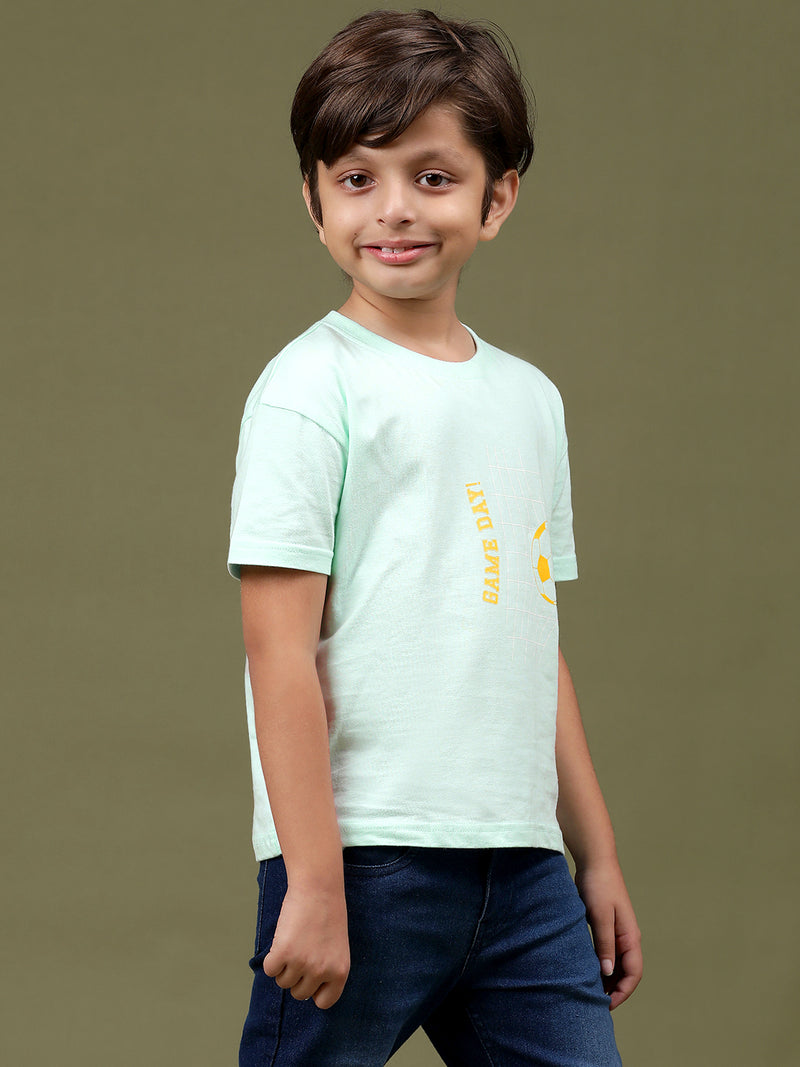 Boys Sky Blue 100% Cotton Printed T-shirt