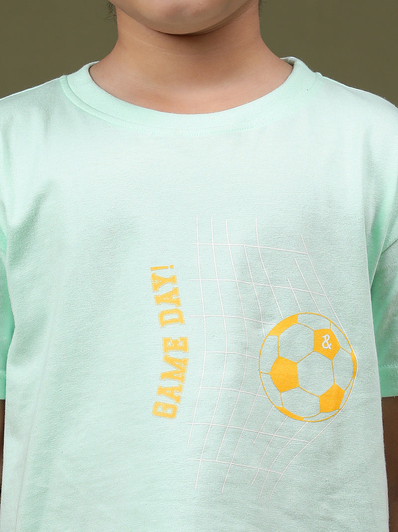 Boys Sky Blue 100% Cotton Printed T-shirt